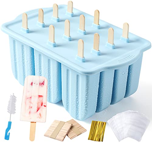 Eisformen Silikon,Eisformen Eis am Stiel Silikon,Popsicle Formen Set,Stieleisformen,Eisförmchen mit Stiel,Ice Cream Lolly Mold Eiscreme Form Eis-Pop-Hersteller Eis Selber Machen (12-Hellblau) von Sinnsally