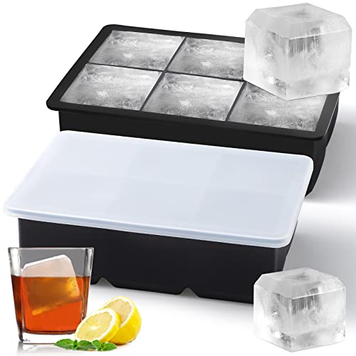 Eiswürfelform Silikon,Eiswürfelform Kugel,XXL Eiswürfelformen & Eiswürfelschalen mit Deckel,Eiskugelform,Eiswürfelbehälter Whisky Eiswürfel Form (2er-Pack 6 Eiswürfelform mit Deckel) von Sinnsally