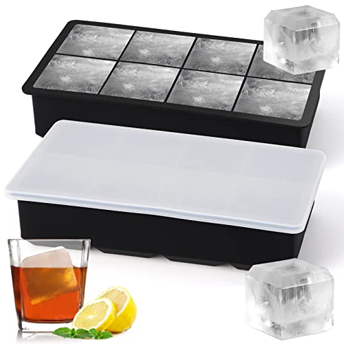 Eiswürfelform Silikon,Eiswürfelform Kugel,XXL Eiswürfelformen & Eiswürfelschalen mit Deckel,Eiskugelform,Eiswürfelbehälter Whisky Eiswürfel Form (2er-Pack 8 Eiswürfelform mit Deckel) von Sinnsally
