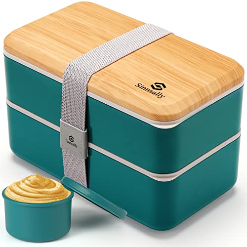 Sinnsally Lunch Box Japanisch für Erwachsene,1400ml Brotdose mit Fächern,Bento Lunchbox mit Besteck,Vesperbox,Brotzeitbox Brotbox,Essensbox Frühstücksbox Vesperdose Jausenbox(Nordisches Grün) von Sinnsally