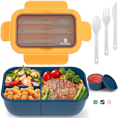 Sinnsally Lunchbox mit Fächern,1250ml Brotdose Bento Box Erwachsene,Lunch Box Kinder mit Besteck,Vesperbox,Brotzeitbox Brotbox,Auslaufsicher Essensbox Jausenbox,Frühstücksbox Vesperdose (Bule) von Sinnsally