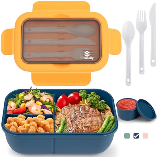 Sinnsally Lunchbox mit Fächern,1250ml Brotdose Bento Box Erwachsene,Lunch Box mit Besteck Vesperbox Brotzeitbox Brotbox,Auslaufsicher Essensbox Jausenbox Frühstücksbox Vesperdose (Bule) von Sinnsally