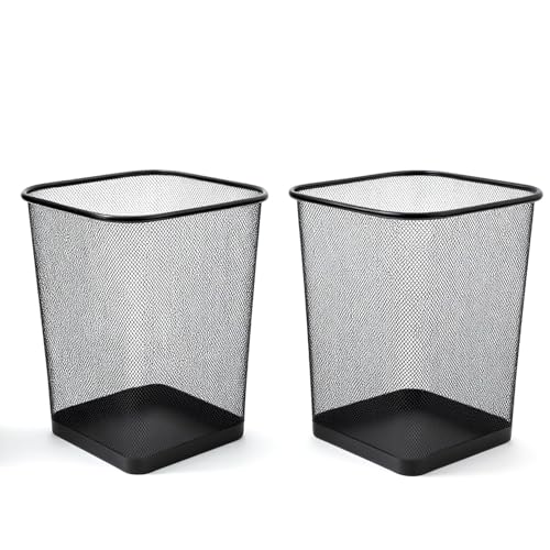 Sinoba Papierkorb Büro aus Metall schwarz 10L quadratisch viereckig Draht Mesh-Optik Abfalleimer für Büro Home-Office & Haushalt (2 Stück) von Sinoba