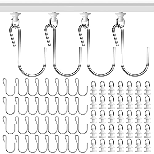 Sinofort 120 Stücke ösengleiter für Gardinenschiene Vorhanghaken für Schienen Haken Duschvorhang Rollen duschvorhangschiene mit 60 Haken und 60 Gleitende für Vorhänge und Gardinenstangen von Sinofort