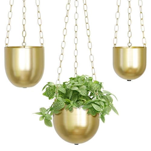 Sinolodo Goldener hängender Übertopf – stilvolle Wanddekoration für Zimmerpflanzen, dekorativer Hängetopf für Sukkulenten, Kräuter und kleine Blumen – perfekt für Zuhause, Balkon oder Terrasse (12,7 von Sinolodo