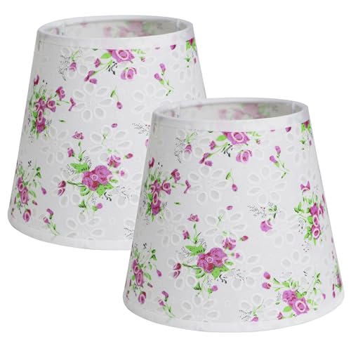 Sinta 2 Pack 15cm Lampenschirm Floral Stoff Kleiner Lichtschirm für E14/E27 Kronleuchter aufrechte Wandleuchte Kleine Tisch Lampenschirme Kerzenlicht Lampenschirm,Pink von Sinta