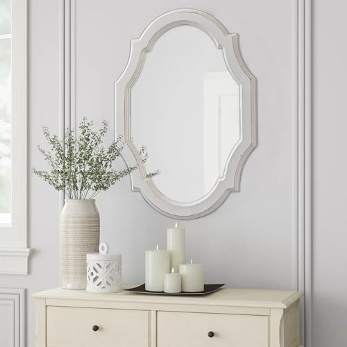 Sintosin Rustikaler Dekorative Wandspiegel Oval 60 x 40 cm, Holzrahmen Badezimmer Spiegel Weiß, Wand Spiegel für Flur, Wohnzimmer, Schlafzimmer, Horizontal oder Vertikal von Sintosin