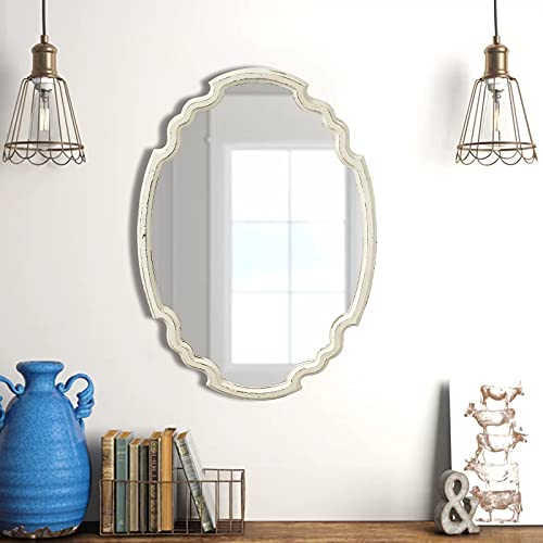 Sintosin Bauernhaus Mirror Dekorative Wandspiegel Oval 43 x 60 cm, Vintage Spiegel groß mit Holzrahmen füR Wohnzimmer, Schlafzimmer, Badezimmer, Flur von Sintosin