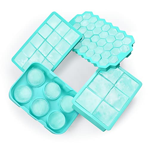 4er Pack Eiswürfelform Silikon, Sintwo Eiswürfelbehälter Silikon mit Deckel, 6+6+15+37 Fach LFGB Zertifiziert und BPA Frei , Ice Cube Tray für Whisky Cocktails Saft von Sintwo