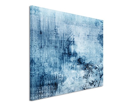 120x80cm Wandbild – Farbe Blau Petrol - Leinwandbild auf Keilrahmen in bester Qualität - Abstrakt Acryl mit Pinsel II von Sinus Art