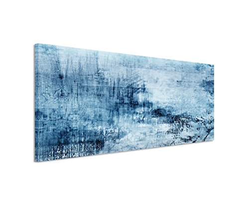 Sinus Art 150x50cm Wandbild – Farbe Blau Petrol Panoramabild Wandbild auf echter Leinwand in sehr hoher Qualität - Abstrakt Acryl mit Pinsel II von Sinus Art