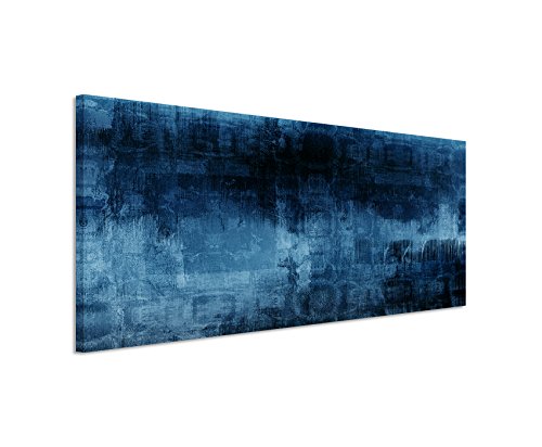 Sinus Art 150x50cm Wandbild – Farbe Blau Petrol Panoramabild Wandbild auf echter Leinwand in sehr hoher Qualität - Abstrakt Acryl mit Pinsel III von Sinus Art