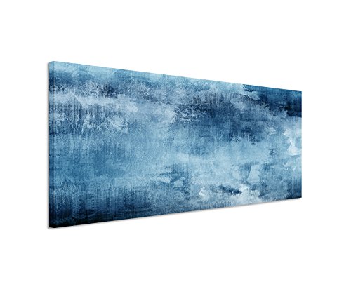 Sinus Art 150x50cm Wandbild – Farbe Blau Petrol Panoramabild Wandbild auf echter Leinwand in sehr hoher Qualität - Abstrakt Acryl mit Pinsel IV von Sinus Art