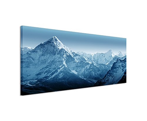 Sinus Art 150x50cm Wandbild – Farbe Blau Petrol Panoramabild Wandbild auf echter Leinwand in sehr hoher Qualität - Mount Everest Nepal von Sinus Art