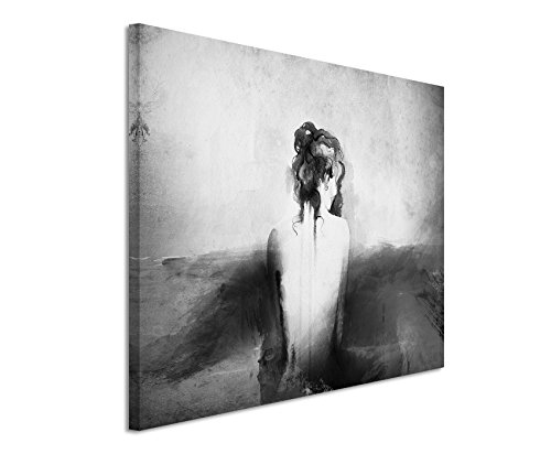 50x70cm Wandbild Fotoleinwand Bild in Schwarz Weiss Abstrakt Portrait Frau von Sinus Art