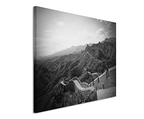 50x70cm Wandbild Fotoleinwand Bild in Schwarz Weiss Chinesische Mauer China Landschaft von Sinus Art