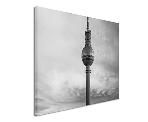 50x70cm Wandbild Fotoleinwand Bild in Schwarz Weiss Fernsehturm Berlin von Sinus Art