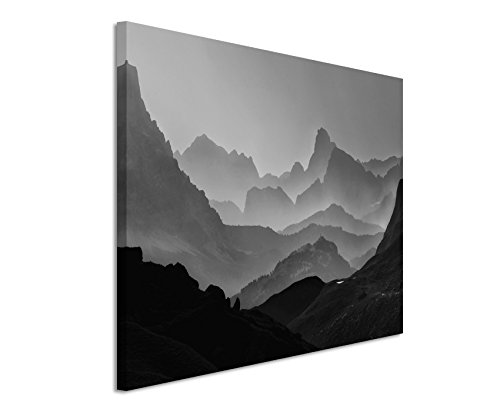 50x70cm Wandbild Fotoleinwand Bild in Schwarz Weiss Landschaft Berge von Sinus Art