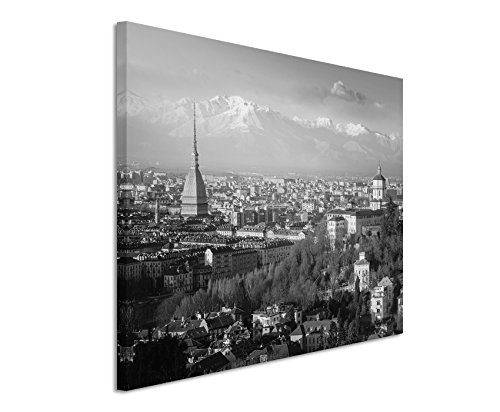 50x70cm Wandbild Fotoleinwand Bild in Schwarz Weiss Landschaft Turin (Turino) Alpen Mole Antonelliana von Sinus Art