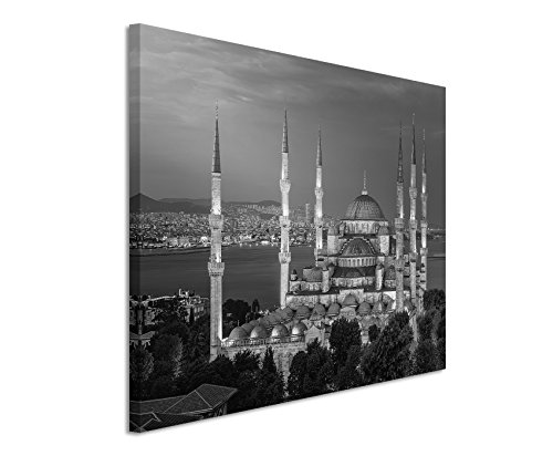 50x70cm Wandbild Fotoleinwand Bild in Schwarz Weiss Moschee Istanbul von Sinus Art