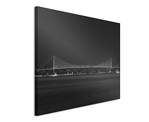 50x70cm Wandbild Fotoleinwand Bild in Schwarz Weiss Panorama Bosporusbrücke Istanbul von Sinus Art