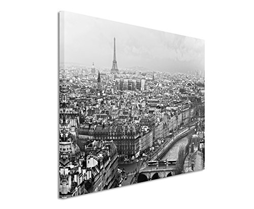 50x70cm Wandbild Fotoleinwand Bild in Schwarz Weiss Panorama Eiffelturm Paris von Sinus Art