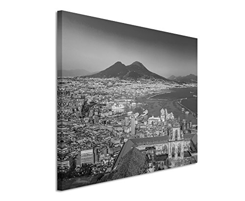 50x70cm Wandbild Fotoleinwand Bild in Schwarz Weiss Stadt Napoli (Neapel) Sonnenuntergang von Sinus Art