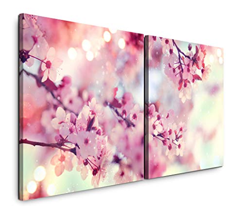 Paul Sinus Art GmbH Frühlings Blüten 120x60cm - 2 Wandbilder je 60x60cm Kunstdruck modern Wandbilder XXL Wanddekoration Design Wand Bild von Sinus Art