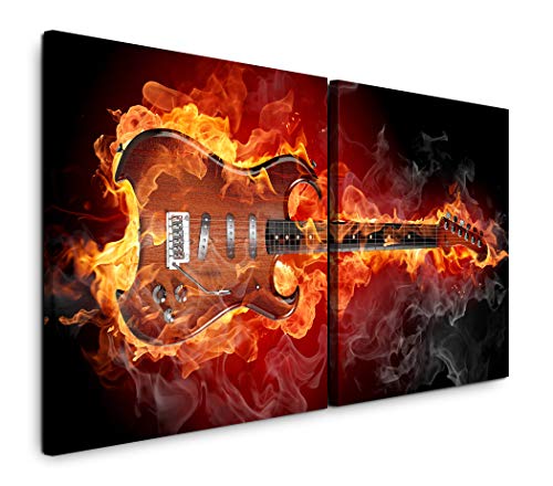 Paul Sinus Art GmbH brennende Gitarre 120x60cm - 2 Wandbilder je 60x60cm Kunstdruck modern Wandbilder XXL Wanddekoration Design Wand Bild von Sinus Art