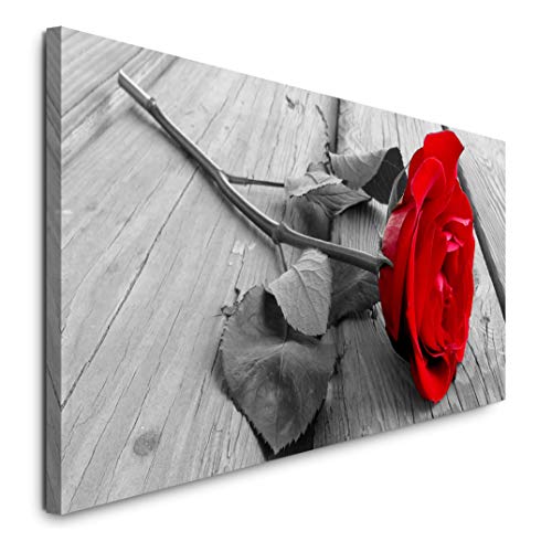 Paul Sinus Art GmbH rote Rose auf Holzboden 120x 50cm Panorama Leinwand Bild XXL Format Wandbilder Wohnzimmer Wohnung Deko Kunstdrucke von Sinus Art