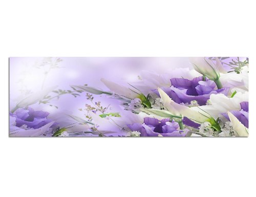 Paul Sinus Art Panoramabild auf Leinwand und Keilrahmen 120x40cm Blumen Blüten abstrakt lila weiß von Paul Sinus Art