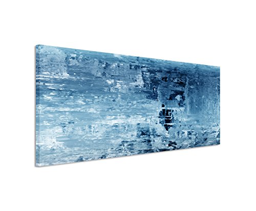 Sinus Art 150x50cm Wandbild – Farbe Blau Petrol Panoramabild Wandbild auf echter Leinwand in sehr hoher Qualität - Abstrakt Gemälde II von Sinus Art