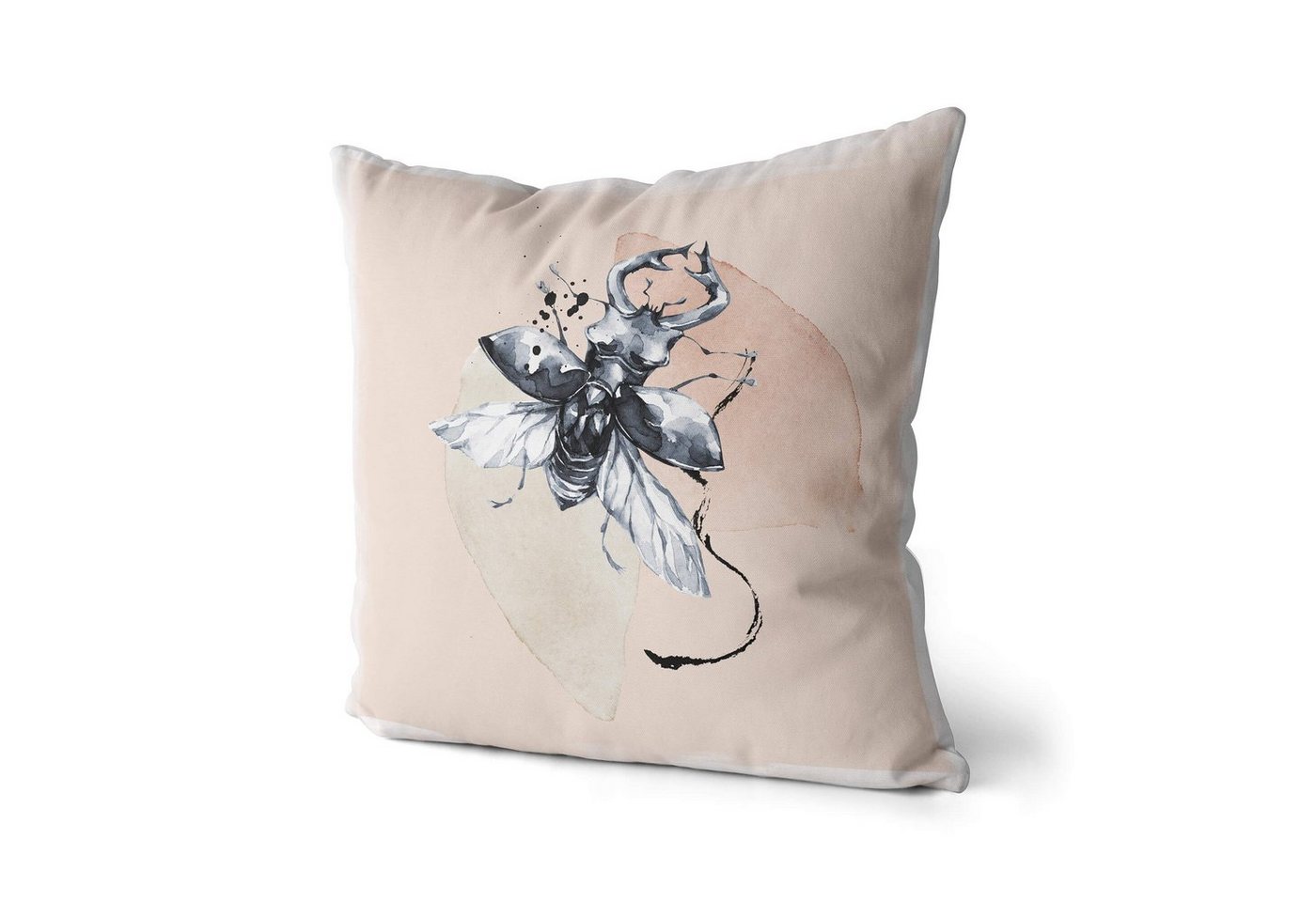 Sinus Art Dekokissen Dekokissen Kissen Eauzone Aquarell Motiv Hirschkäfer Pastelltöne Kuschelig Kunstvoll Weich von Sinus Art