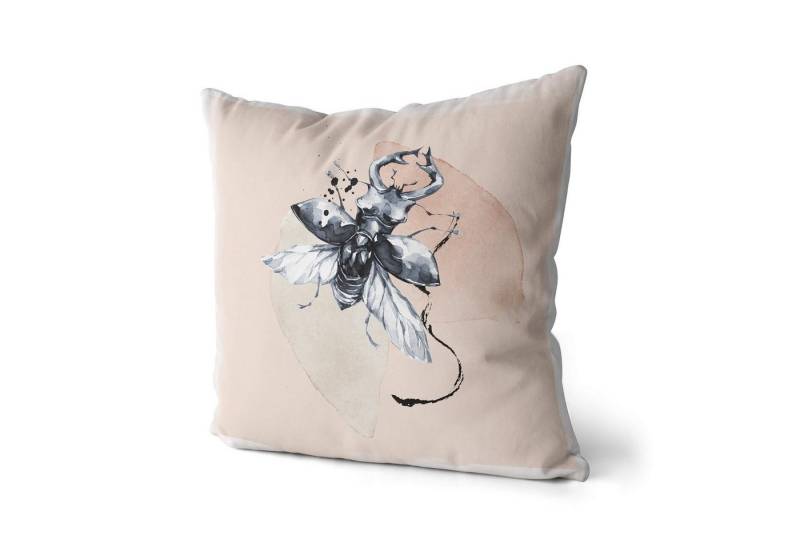 Sinus Art Dekokissen Dekokissen Kissen Eauzone Aquarell Motiv Hirschkäfer Pastelltöne Kuschelig Kunstvoll Weich von Sinus Art