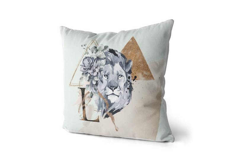 Sinus Art Dekokissen Kissen Dekokissen Kuschelig Eauzone Aquarell Löwe Blumen Pastelltöne Dekorativ Schön Weich von Sinus Art