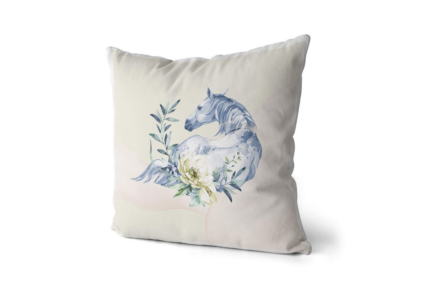 Sinus Art Dekokissen Kissen Dekokissen Kuschelig Eauzone Aquarell Pferd Blumen Pastelltöne Dekorativ Schön Weich von Sinus Art