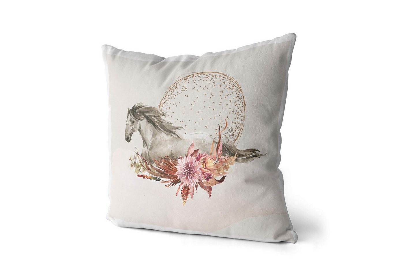 Sinus Art Dekokissen Kissen Dekokissen Kuschelig Eauzone Aquarell Pferd Blumen Pastelltöne Dekorativ Schön Weich von Sinus Art