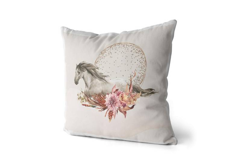 Sinus Art Dekokissen Kissen Dekokissen Kuschelig Eauzone Aquarell Pferd Blumen Pastelltöne Dekorativ Schön Weich von Sinus Art