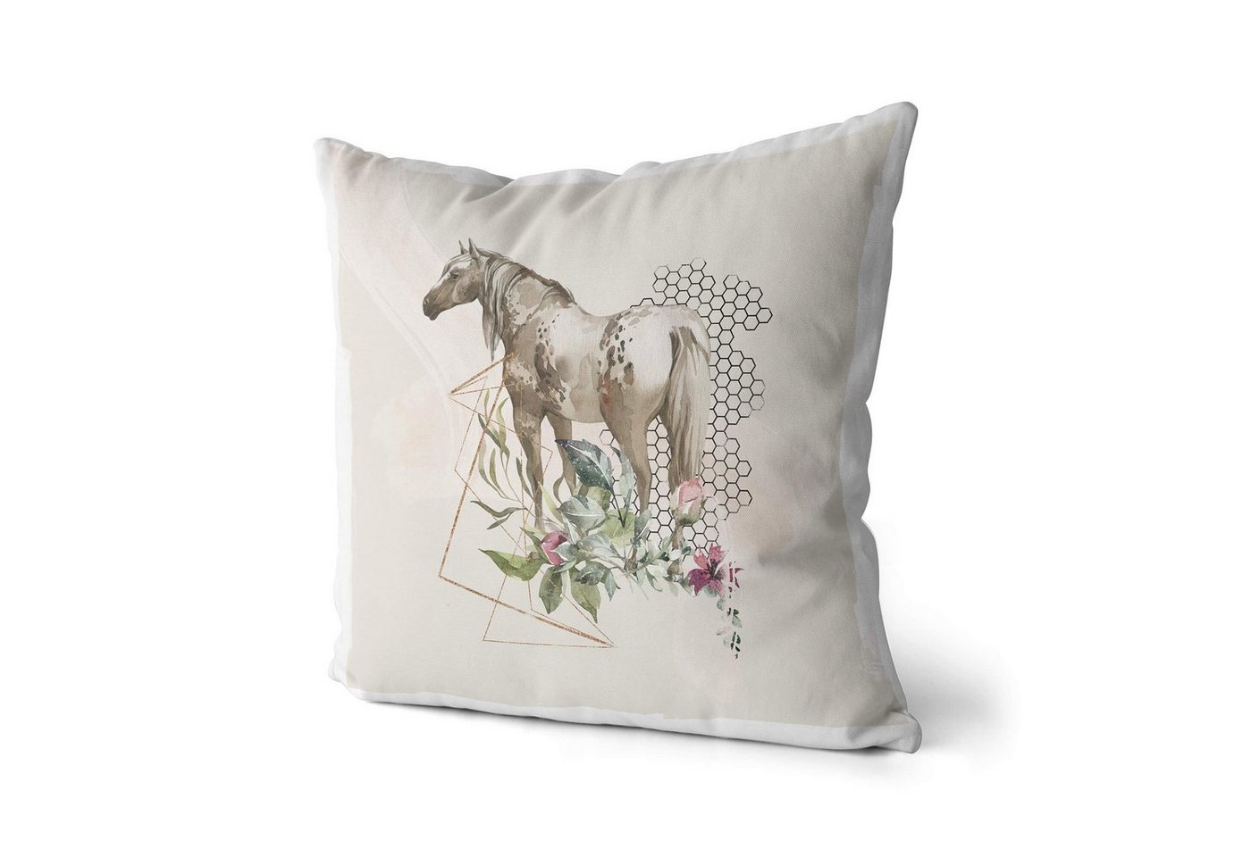 Sinus Art Dekokissen Kissen Dekokissen Kuschelig Eauzone Aquarell Pferd Blumen Pastelltöne Dekorativ Schön Weich von Sinus Art