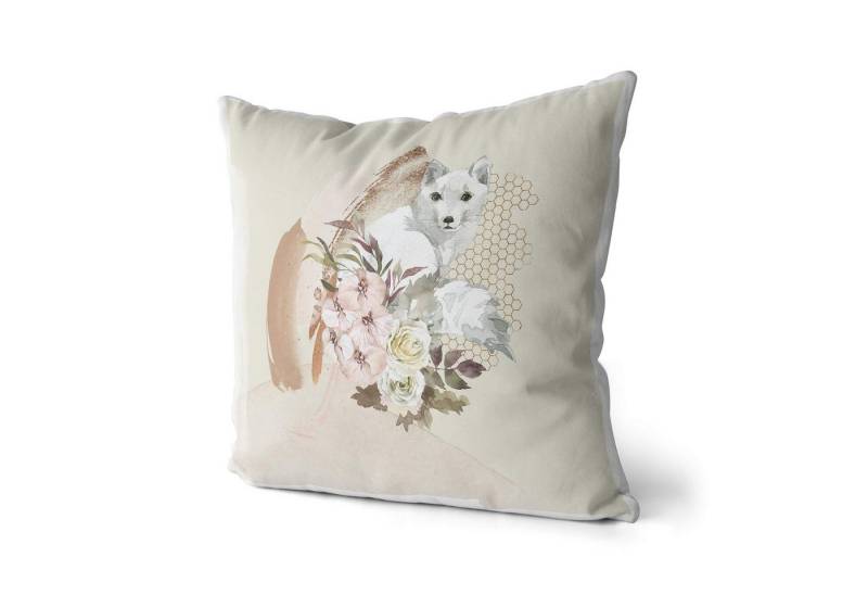 Sinus Art Dekokissen Kissen Dekokissen Kuschelig Eauzone Aquarell Polarfuchs Blumen Pastelltöne Dekorativ Schön Weich von Sinus Art