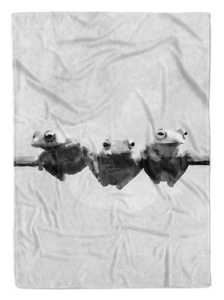 Sinus Art Handtücher Handtuch Strandhandtuch Saunatuch Kuscheldecke Grau Drei Frösche Motiv, Baumwolle-Polyester-Mix (1-St), Handtuch von Sinus Art
