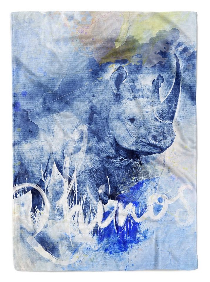 Sinus Art Handtücher Handtuch Strandhandtuch Saunatuch Kuscheldecke SplashArt Tier Serie Kunstvoll Rhinos Moti, Baumwolle-Polyester-Mix (1-St), Handtuch von Sinus Art