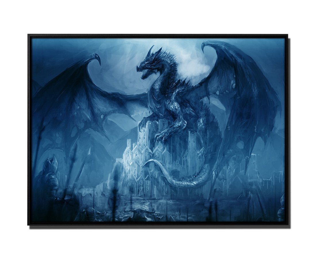 Sinus Art Leinwandbild 105x75cm Leinwandbild Petrol Kampf mit Drache Schloss von Sinus Art