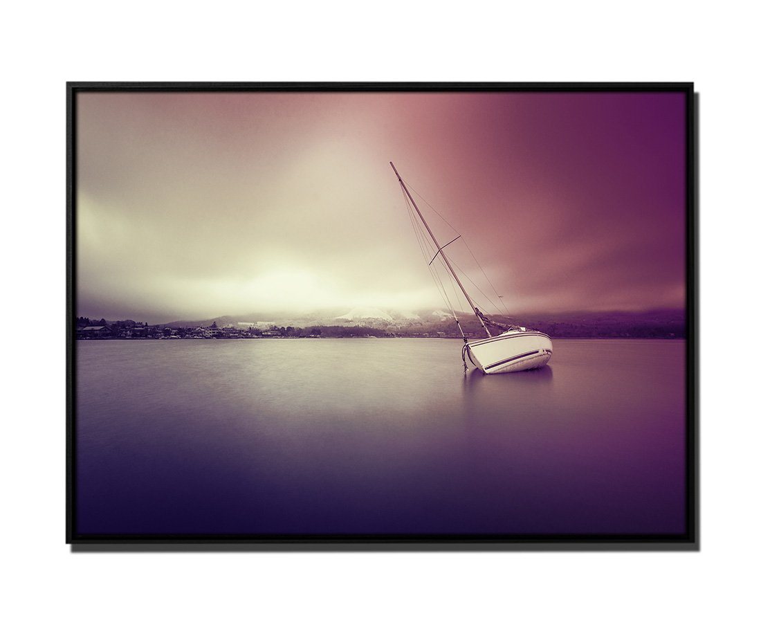 Sinus Art Leinwandbild 105x75cm Leinwandbild Petrol Natur Boot Lake Yamanakako, Japan von Sinus Art