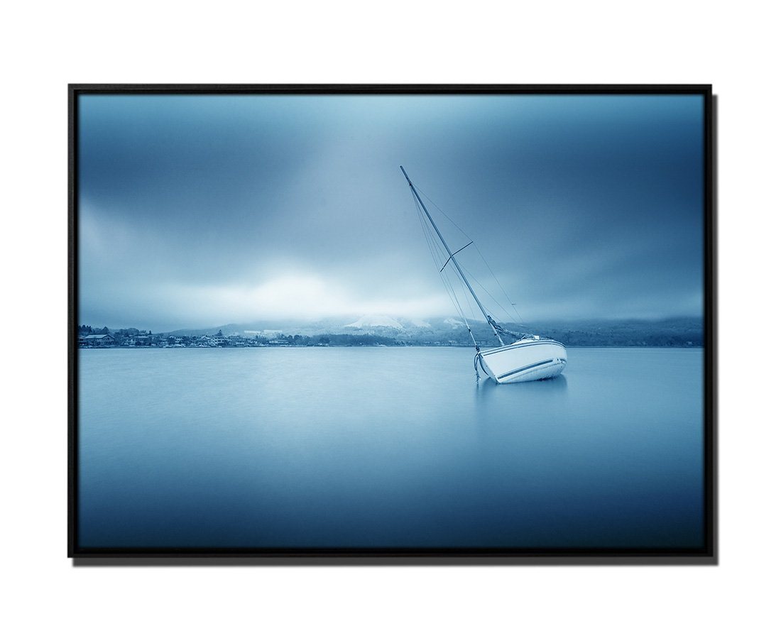 Sinus Art Leinwandbild 105x75cm Leinwandbild Petrol Natur Boot Lake Yamanakako, Japan von Sinus Art