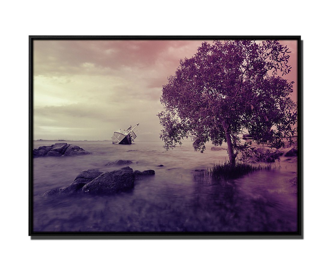 Sinus Art Leinwandbild 105x75cm Leinwandbild Petrol Schiffswrack Baum Thailand von Sinus Art