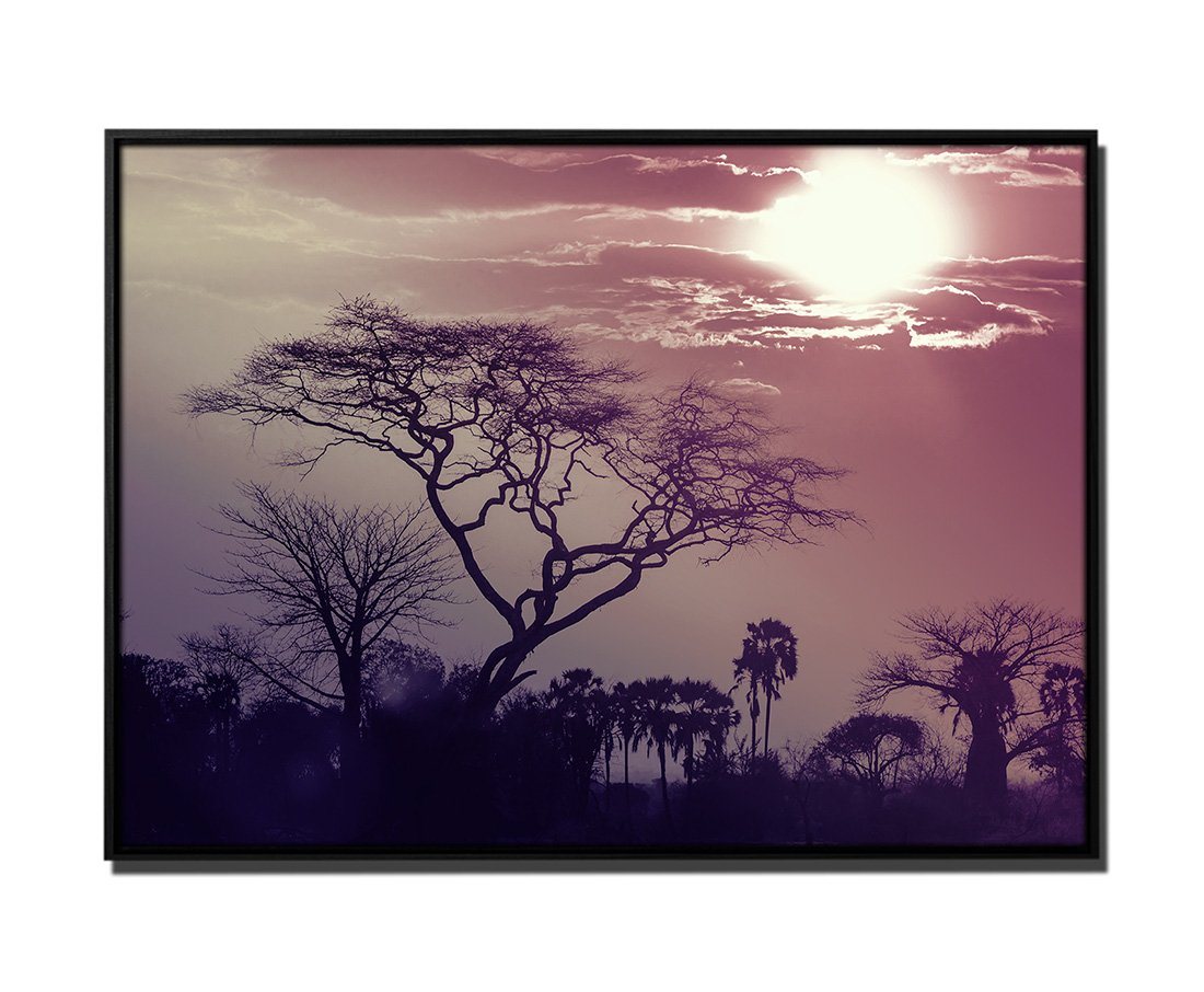 Sinus Art Leinwandbild 105x75cm Leinwandbild Petrol Sonnenuntergang Afrika Baum von Sinus Art