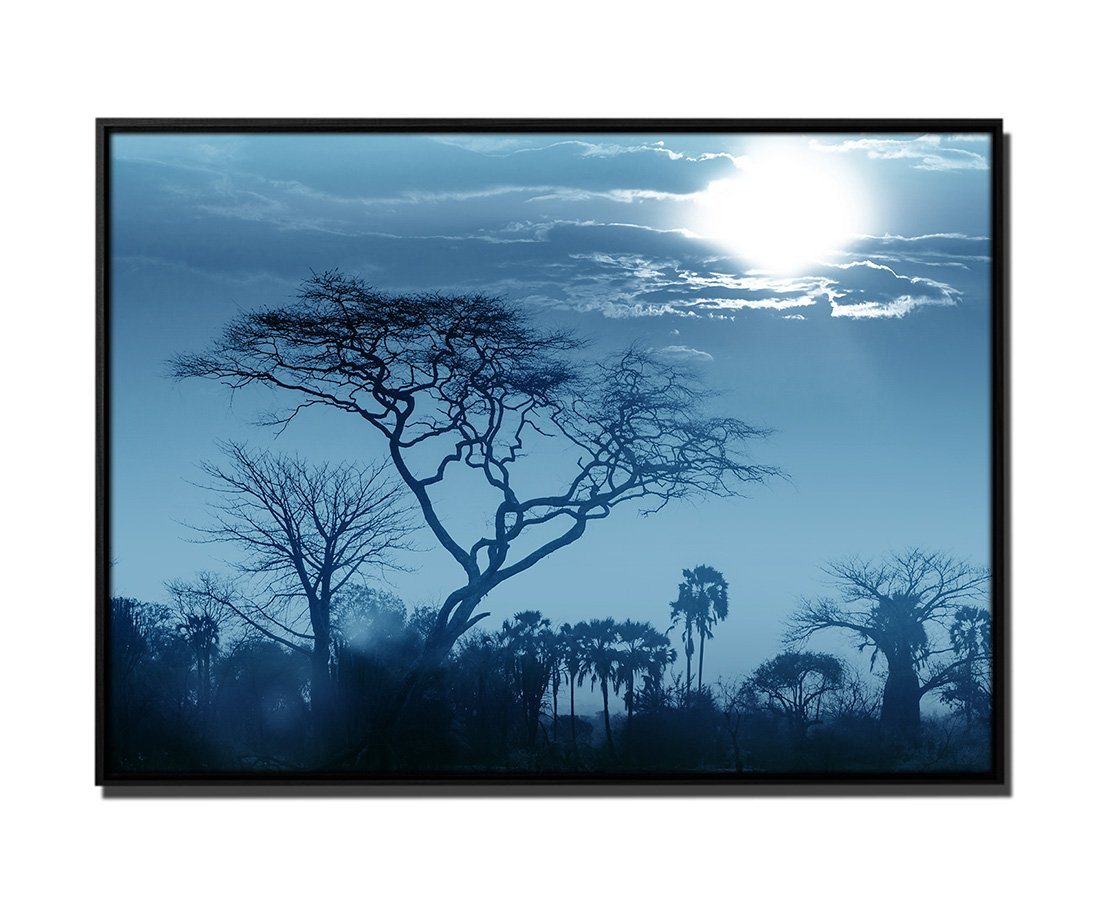 Sinus Art Leinwandbild 105x75cm Leinwandbild Petrol Sonnenuntergang Afrika Baum von Sinus Art