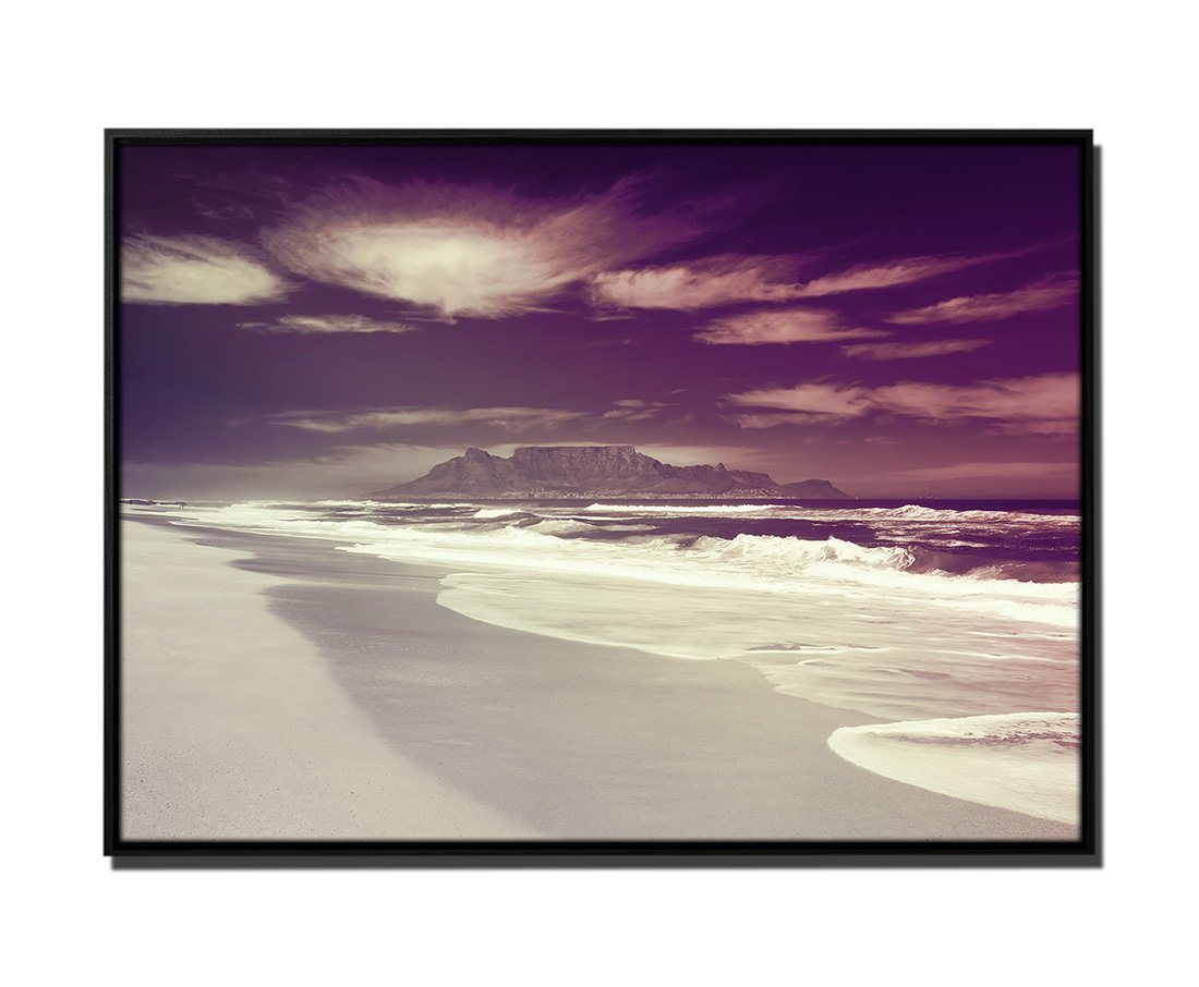 Sinus Art Leinwandbild 105x75cm Leinwandbild Petrol Strand mit Meer und Bergen von Sinus Art