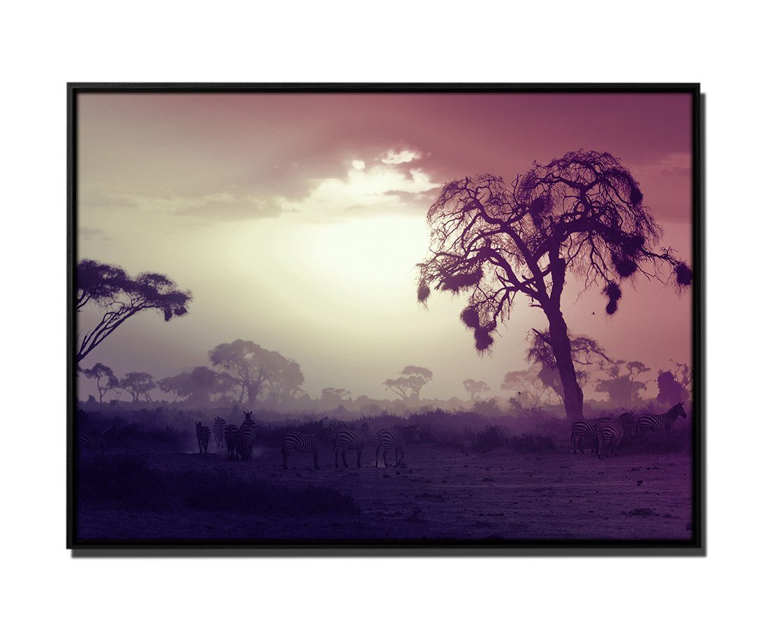 Sinus Art Leinwandbild 105x75cm Leinwandbild Petrol afrikanischen Sonnenuntergang Akazie Bäume Masai Mara, Kenia von Sinus Art